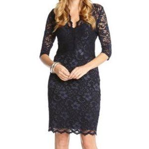 Karen Kane Navy Blue Scalloped Lace Sheath Dress